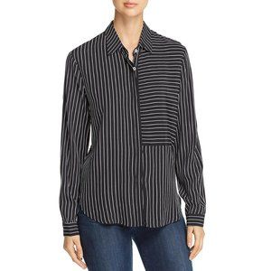 Three Dots S Black Striped Tunic Top NWT CL20-1